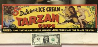 Rare Vintage Tarzan Cups Ice Cream Embossed Tin Sign - Aaa Sign Co. ,  Ohio