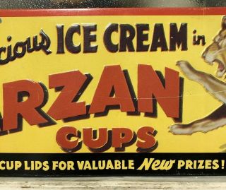 Rare Vintage TARZAN CUPS ICE CREAM Embossed Tin Sign - AAA Sign Co. ,  Ohio 3