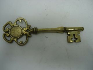 Antique? Large Solid Brass Heavy Skeleton Jail Prison Key 7 7/16 " Long