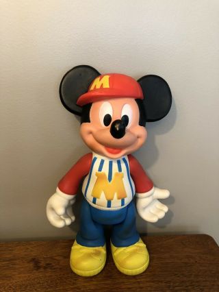Vintage Disney 12” Posebable Plastic Mickey Mouse W/ Baseball Cap Rare