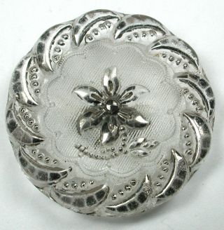 Antique Victorian Glass Button Crystal Lacy W/ Silver Lustre - 1 & 1/16 "