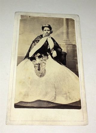 Antique Victorian American Civil War Fashion Bonnet Woman Cdv Photo