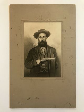 Antique Rare Charcoal Print Of A Civil War/wild West Soldier W/gun Cabinet Photo