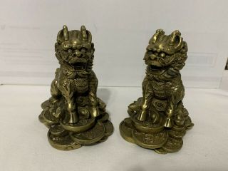 Chinese Brass Foo Dog Guardian Lion Statue Figurine Feng Shui 1