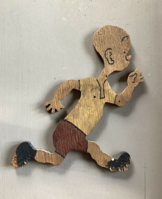 Antique Wood Cut - Out Cartoon Boy Jimmy Running Vintage Cutout Unsigned Primitive