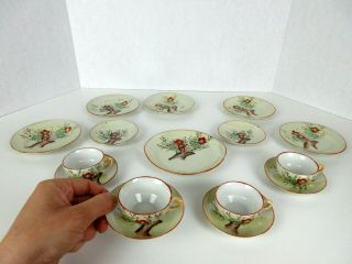 Japanese Mini Tea Set Hand Painted Thin Porcelain 16 Pc.  Tea Cup Saucer Japan
