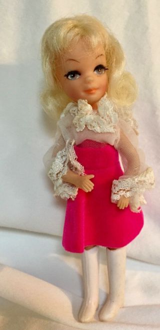 Vintage 1970s Tiny Teen Doll - 5 " Blond Girl W Gogo Boots.  Vgc
