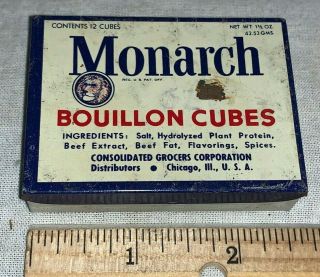 Antique Monarch Bouillon Cubes Tin Litho Can Consolidated Grocery Store Chicago