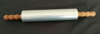 Vtg Mid - Century Aluminum Rolling Pin W/ Wood Handles Rare 9 " Cookie Pin