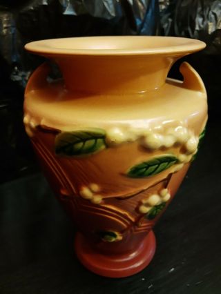 Antique Roseville Brown Snowberry Vase Iv2 - 8