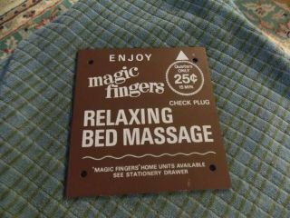 Vintage Enjoy " Magic Fingers " 25 Cents Bed Massage Steel Plaque Sign 4 " X4 " Rare