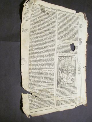 1570 - Foxe ' s Book of Martyrs - Rare Leaf - but with 2 Engravings - Bloody Mary 3