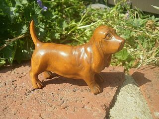 Hand Carved Wood Netsuke Dachshund Or Sausage Dog Standing Collectable Figure