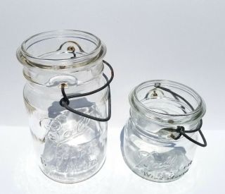 Set Of (2) Vintage Ball Eclipse Wide Mouth Glass Jars 1 Quart Wire Pint Rare