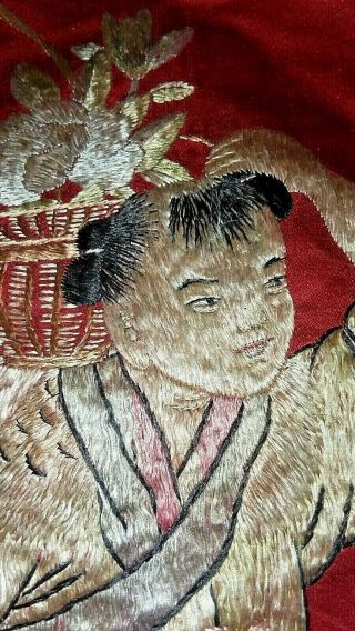 Antique Chinese Hand Embroidered Silk Panel Remnant Textile