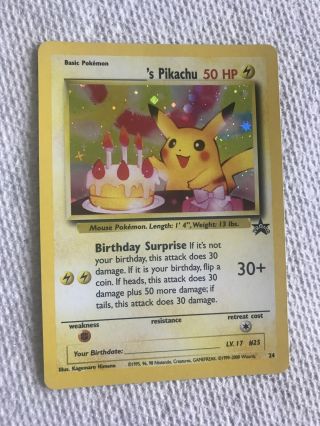 Birthday Pikachu 24 Pokemon Card Holo Rare Black Star Promo Wotc Nm - Psa?