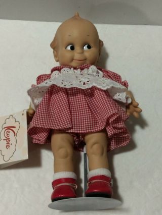 Vintage Effanbee 12 " Tall Kewpie Doll Red Gingham Dress Dated 2000 W/ Stand