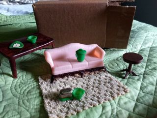 Vintage Renwal Doll House Toy Furniture Sofa 3 - Pc Set Plastic