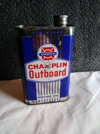 Vintage Champlin Outboard Motor Oil Can Great Graphics Rare Flat Quart