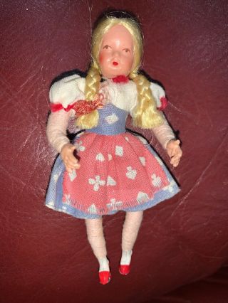 Vintage 3 1/2” Caco Dollhouse Girl Doll Wrapped Arms Legs Germany