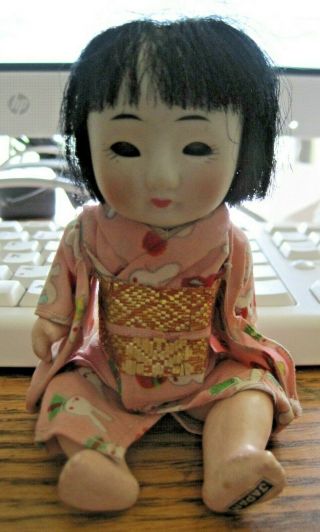 Vintage Bisque Japan Asian Doll Sleep Eyes Arms Legs Jointed Outfit 6 "
