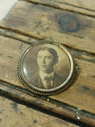 Antique Victorian Rolled Gold Mourning Brooch Of A Young Man Or Boy Edwardian