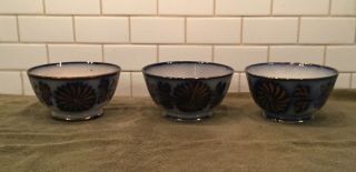 3 Antique Flow Blue With Gold Trim 5 3/4” Dia.  Bowls Unmarked /charles Allerton?
