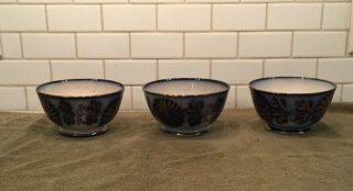 3 Antique Flow Blue with Gold Trim 5 3/4” Dia.  Bowls Unmarked /Charles Allerton? 2