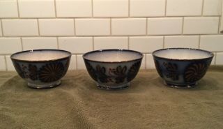 3 Antique Flow Blue with Gold Trim 5 3/4” Dia.  Bowls Unmarked /Charles Allerton? 3