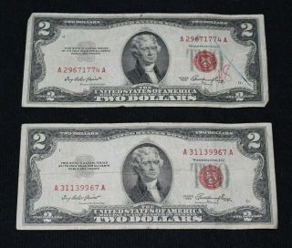 2 Lucky & Rare Series 1953 Us Two Dollar Bill Silver Certificate Red Seal Bills