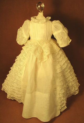 Vintage Doll Dress For 17 " - 18 " Bisque Doll - Ivory Organdy W/tiers Of Ruffles