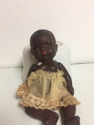 Adorable Antique/vintage African American Bisque Baby Doll 7”