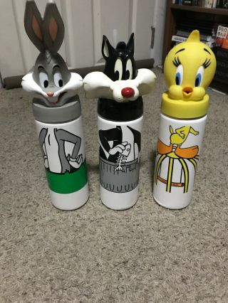 Rare 1990 Bugs Bunny Sylvester Tweety Bird Water Bottle Looney Tunes Warner Bros