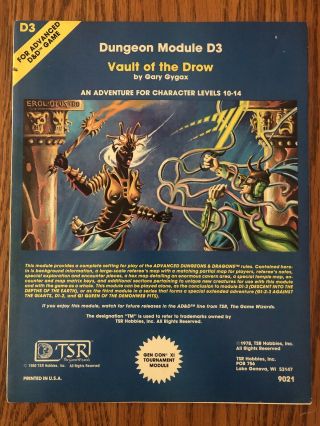 Rare & D3 Vault Of The Drow 1978 Dungeons & Dragons 1st Edition Module