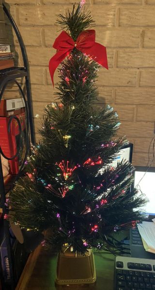 Vintage Rare Fiber Optic Color Changing Christmas Tree in Gold Base 32 Inch 100 2