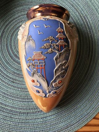 Vintage Ceramic Wall Pocket Vase,  Raised,  Hand Painted Bird & Flowers Japan