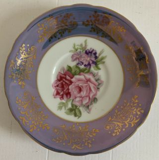 Vintage LM Royal Halsey Lusterware Lavender w/ Roses Tea Cup & Saucer Gold Trim 3