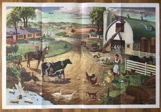 Vintage Rural Life Farm Poster 1950’s Dick And Jane Americana Rare Tractor