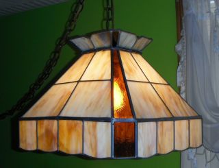 Vintage Slag Hanging Lamp Caramel And White Rare Find