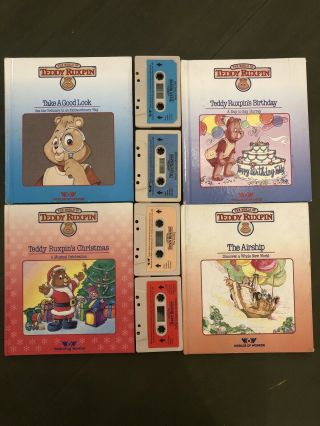 The World Of Teddy Ruxpin - 4 Story Books & 4 Tapes By Wow - Vgc Christmas,  Look,
