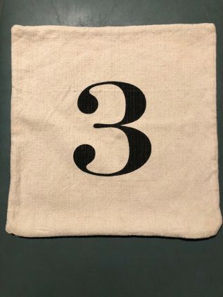 Pottery Barn Number 3 Three Pillow Cover Typography Rare 18x18 Linen