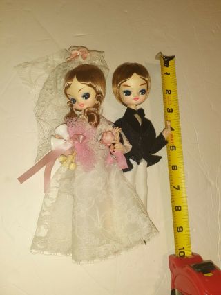 Vintage Bride And Groom 9in Doll Set/ Bradley Dolls/ Big Eyed Cloth Dolls
