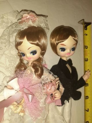 Vintage Bride And Groom 9in Doll Set/ Bradley dolls/ big eyed cloth dolls 2