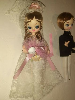 Vintage Bride And Groom 9in Doll Set/ Bradley dolls/ big eyed cloth dolls 3