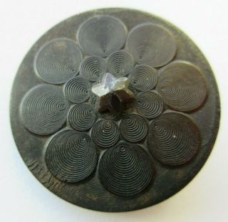 Fabulous Large Antique Vtg Carved Horn Button W/ Cut Steel Star Accent (s)