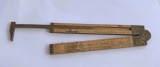 Vintage Antique Stanley 6 Inch Folding Boxwood Ruler Sliding Caliper Brass Ends