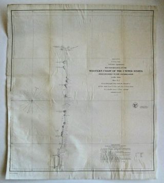 Antique 1851 U.  S.  Coast Survey California Monterey To Columbia River Map Bache