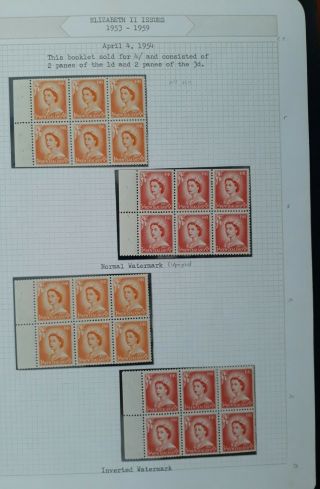 Rare 1954 - Zealand 4 Booklet Panes Of 6 Qe2 Postage Stamps