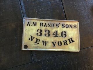 Antique Brass Wooden Box Stencil A.  M.  Banks 3346