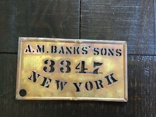 Antique Brass Wooden Box Stencil A.  M.  Banks 3347